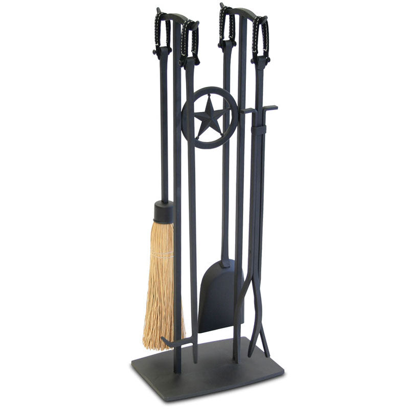 5 Piece Western Star Black Fireplace Tool Set - 28.5-in H