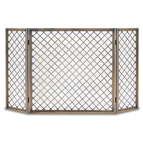 3 Fold Hartwick Fireplace Screen, Antique Brass