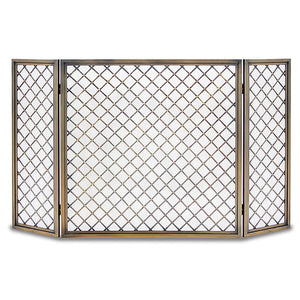 3 Fold Hartwick Fireplace Screen, Antique Brass