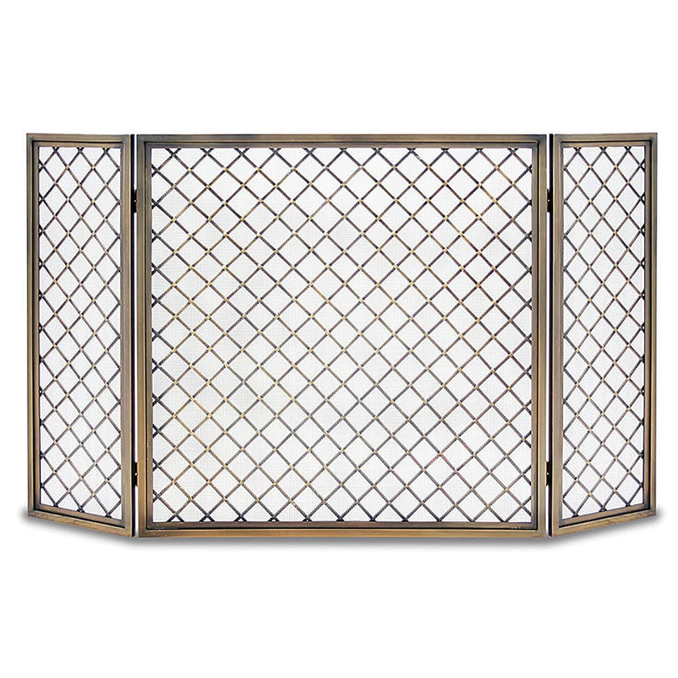 3 Fold Hartwick Fireplace Screen, Antique Brass