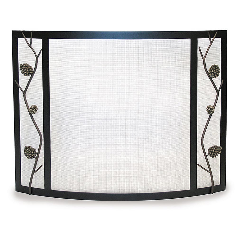 Single Panel Bowed Pine Cone Fireplace Screen in Matte Black