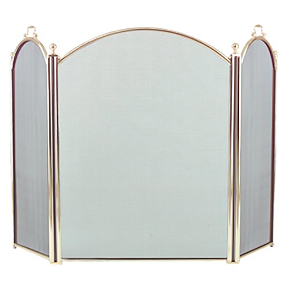 3 Fold Arched Polished Brass Fireplace Screen 2383-34