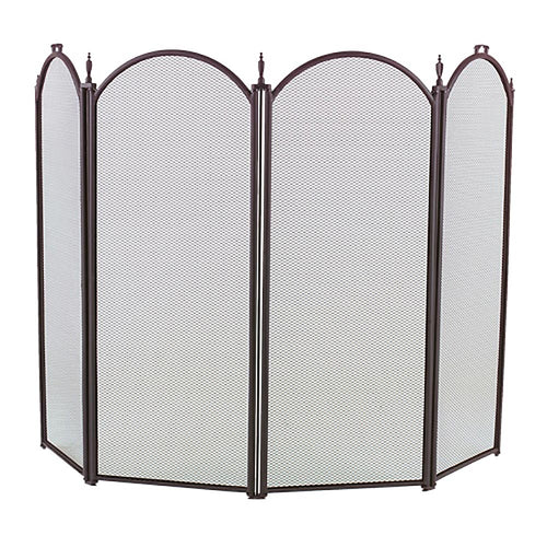 4 Fold Arched Polished Brass & Black Fireplace Screen 2083-9