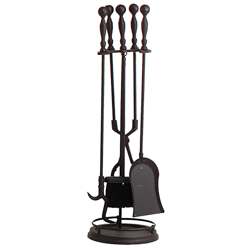 5 Piece Black Fireplace Tool Set With Rail - 31-in H