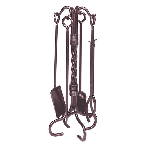 5 Piece Twist Bronze Wrought Iron Fireplace Tool Set AHF301