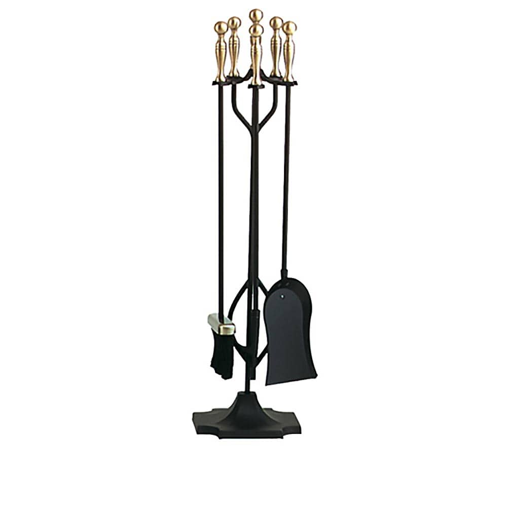 5 Piece Antique Brass/Black Fireplace Tool Set - 30.5-in H