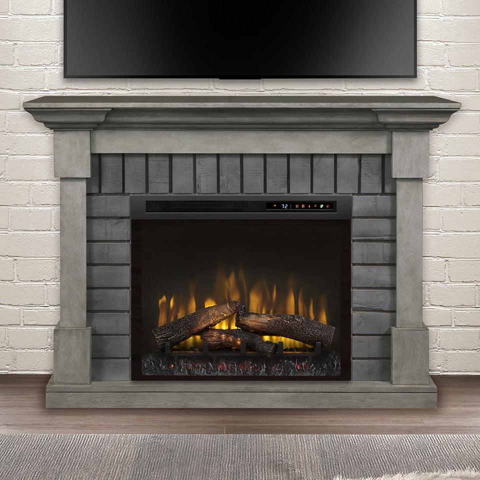 Royce Electric Fireplace Mantel Package in Smoke Stack Grey - 28" Multi-Fire XHD Firebox w/