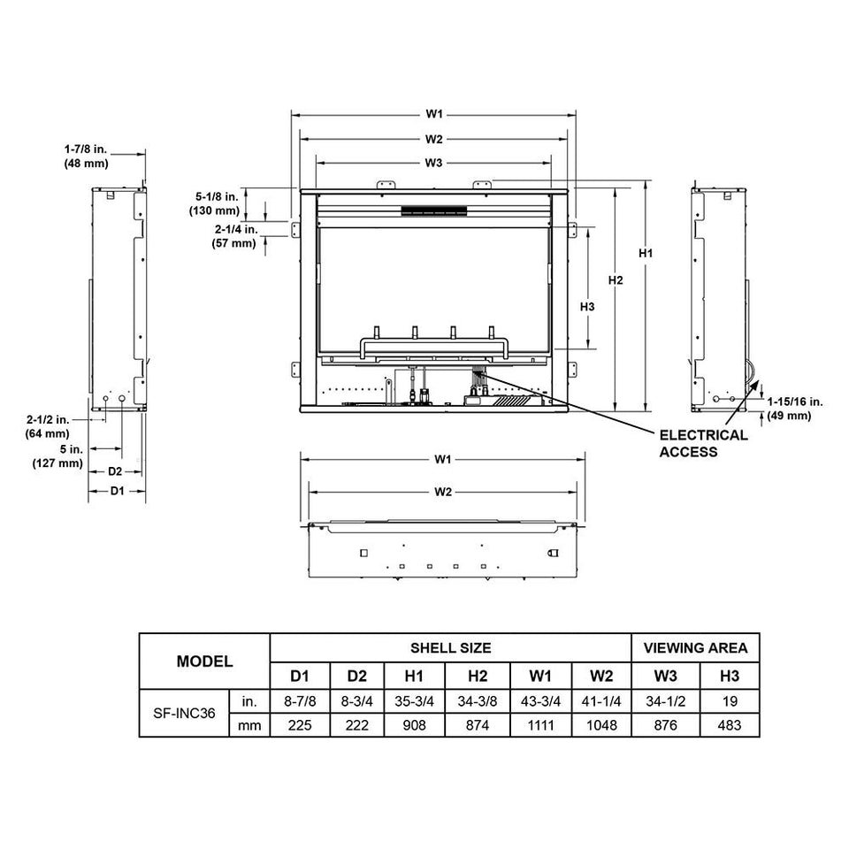 SimpliFire-36-in-Inception-Firebox-SF-INC36-Dimensions